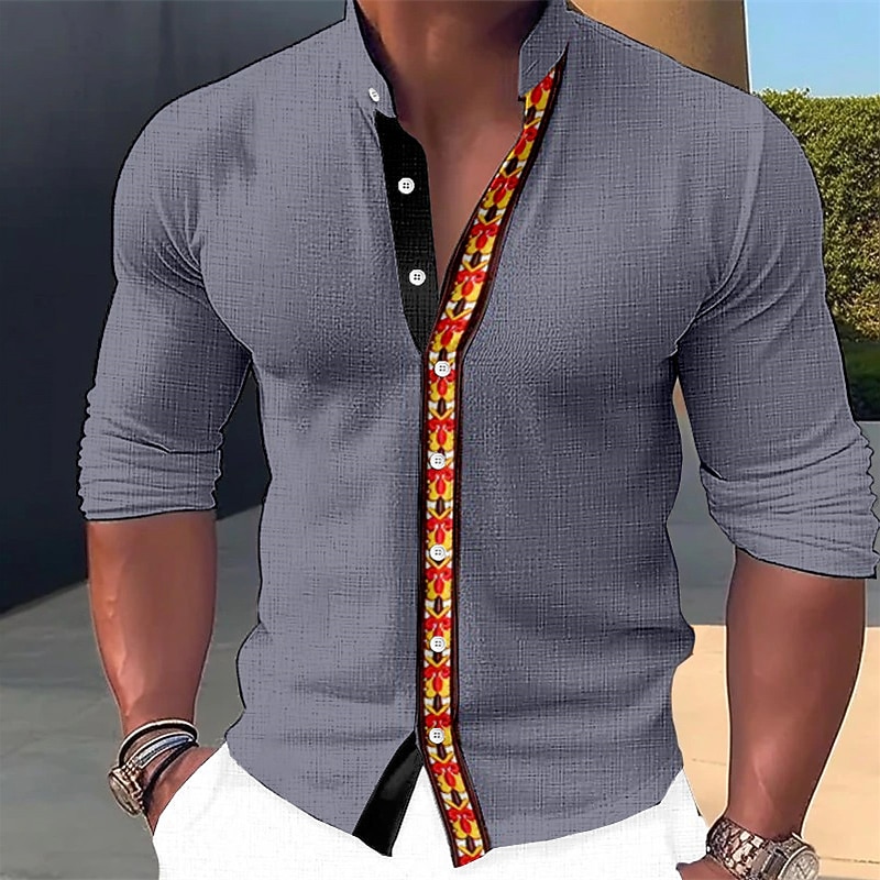 Homens Camisa Social Saia Geometria Ao ar livre Casual Azul Marinha Azul Laranja Verde Manga Longa Colarinho Chinês Verão Primavera Roupa Imprimir de 2026 por $28.99 –P1