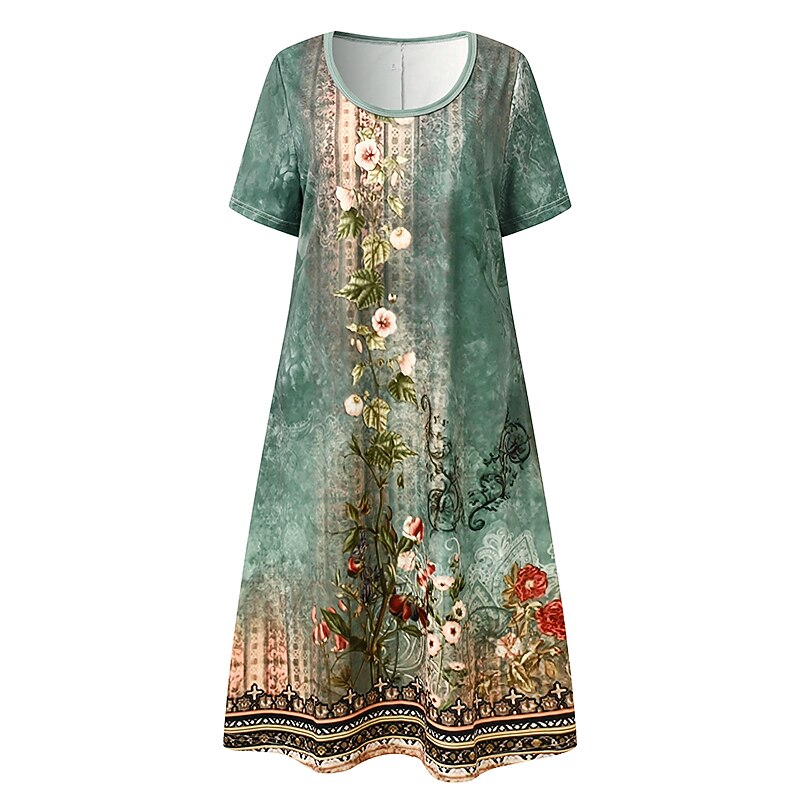 Womens Mini Dress Vestido Petite Vestido T Shirt Vestido Tee Vestido de Verão Vestido Estampado Vintage Tropical Moda Ao Ar Livre Férias Festa Ajuste Regular Floral Tribal Manga Curta Decote Redondo de 2025 por $19.99 -P2