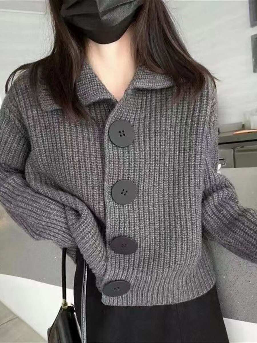 Women's Cardigan Sweater Shirt Collar Ribbed Knit Polyester Button Summer Spring Halloween Daily Going out Stylish Casual Soft Long Sleeve Solid Color White Orange Gray One-Size 2023 - US $21.99 –P2