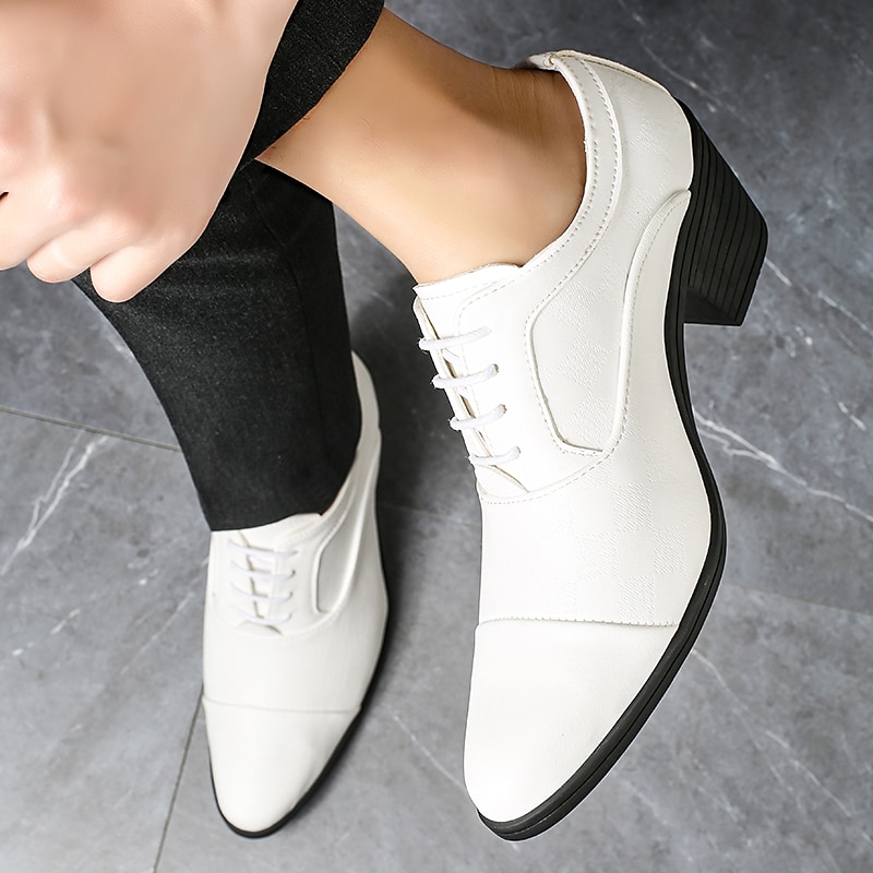 Мужские черные туфли из искусственной кожи на шнуровке с блочным каблуком – стильная официальная обувь для бизнеса, вечеринок и особых случаев 2026 - $64.99 –P7