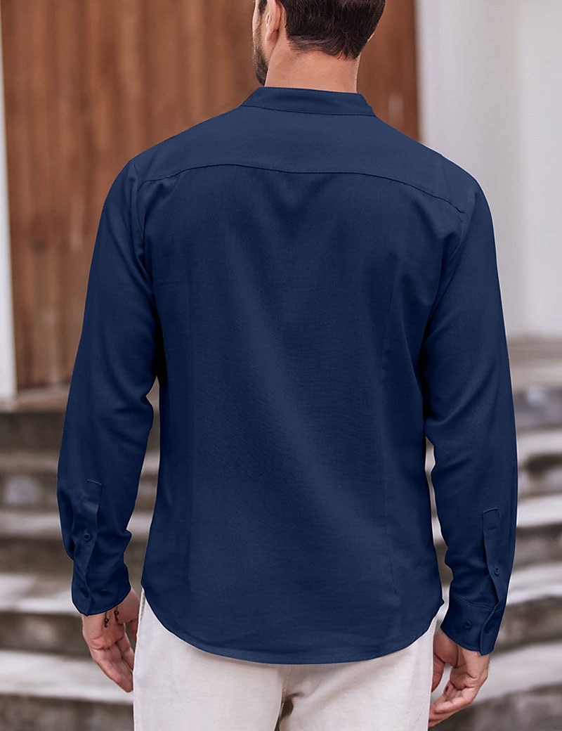 Per uomo Camicia Camicia con colletto a fascia Camicia estiva Abbigliamento mare Maglietta informale Camicia con bottoni Liscio Da mare Informale Nero Bianco Rosa Verde Manica lunga A fascia del 2025 a €21.99 –P9