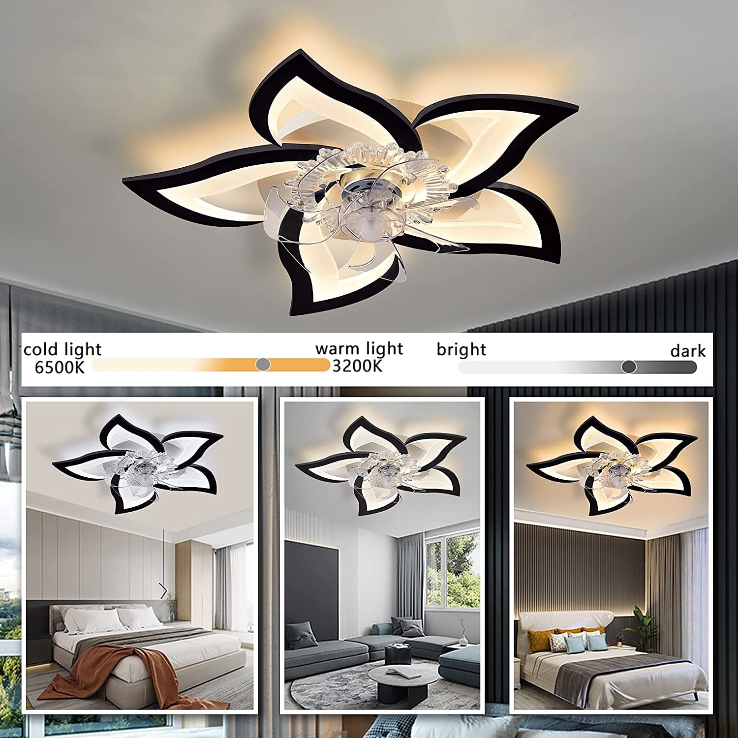 LED Ceiling Fans Dimmable with Remote Contral Flower Design 25.7" 5-Heads Flush Mount Ceiling Lamp Acrylic Lampshade Chandelier Bedroom Living Room 2025 - $259.09 –P5
