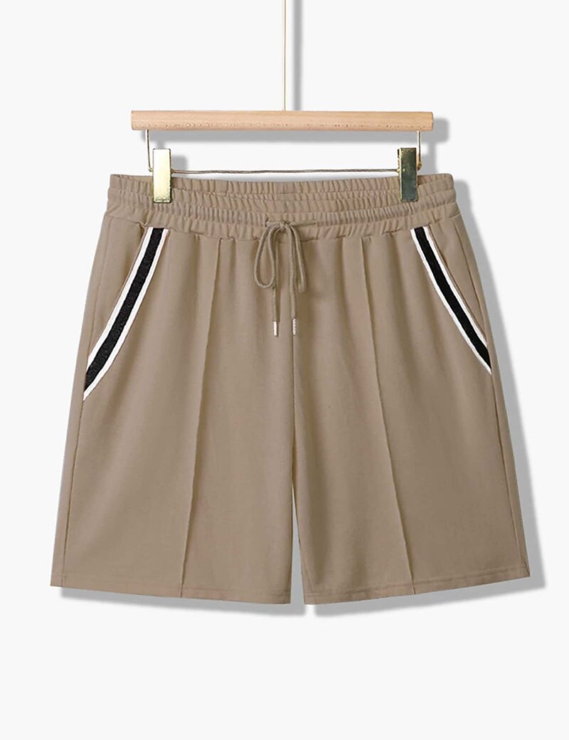 Men's Tee & Drawstring Waist Shorts 2 Pieces Outfits Short Sleeves Crewneck Summer Striped Fashion Sport Casual 2 Piece Striped Trim Vacation Daily Wear Activewear Black Pink Khaki Top Tee for Men 2025 - €18.99 –P6