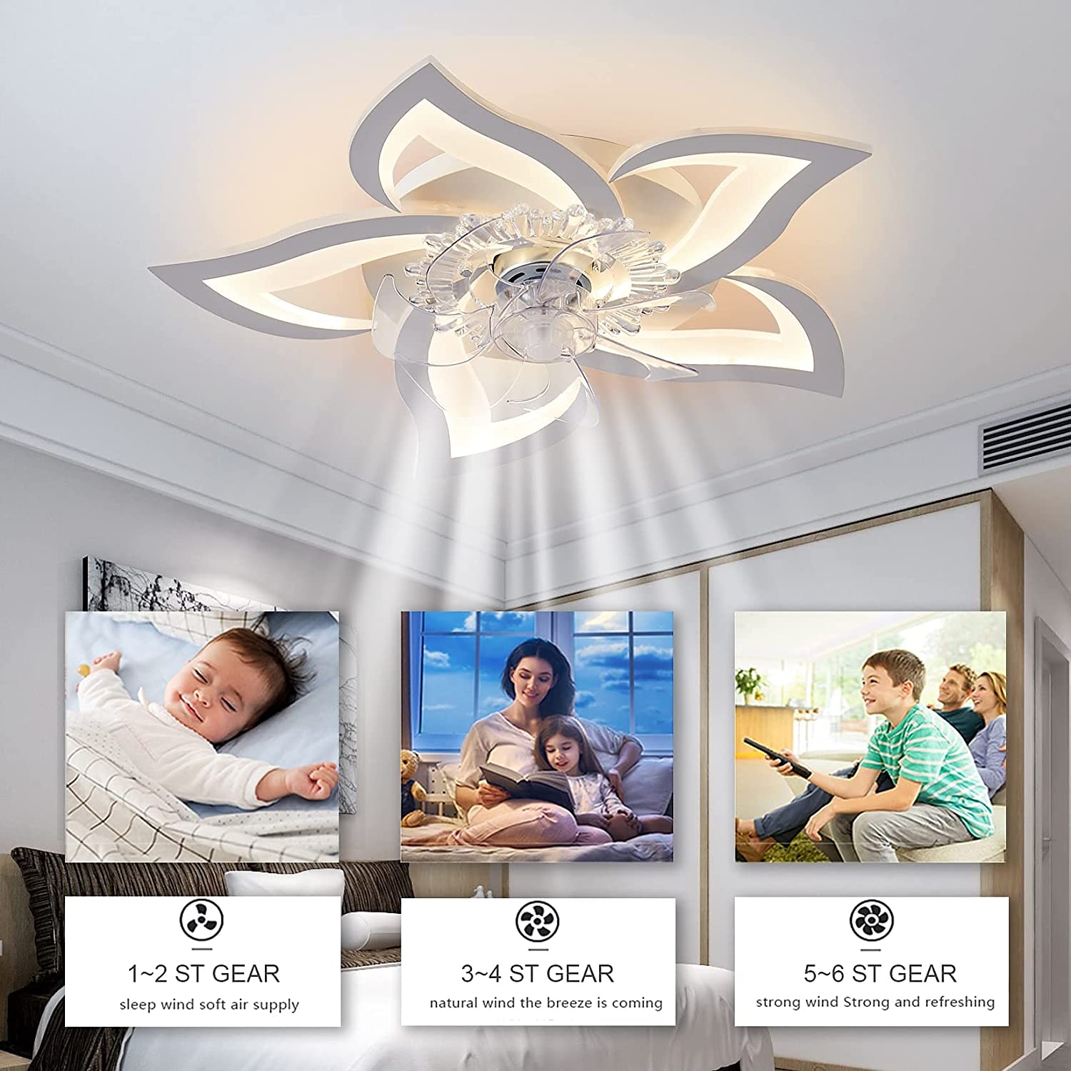 LED Ceiling Fans Dimmable with Remote Contral Flower Design 25.7" 5-Heads Flush Mount Ceiling Lamp Acrylic Lampshade Chandelier Bedroom Living Room 2025 - $259.09 –P7