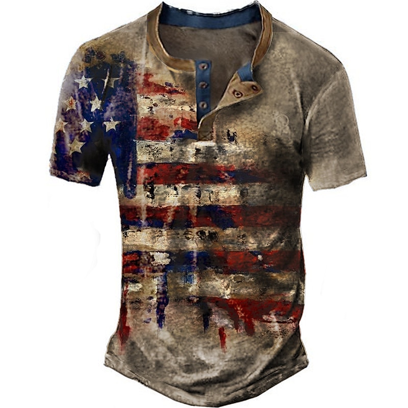 Independence Day American Flag T-Shirt Mens Graphic Henley National Clothing Apparel 3D Print Outdoor Daily Short Sleeve Button Down Fashion Designer Comfortable Vintage 4Th Of July Brown Cotton Butto 2026 - $22.99 –P1