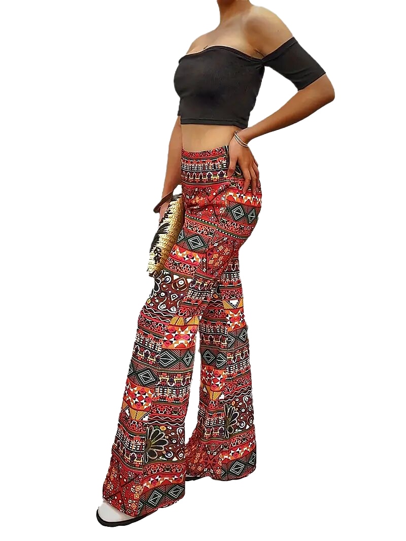  Women Hippie Floral Flared Disco Party Pants Retro