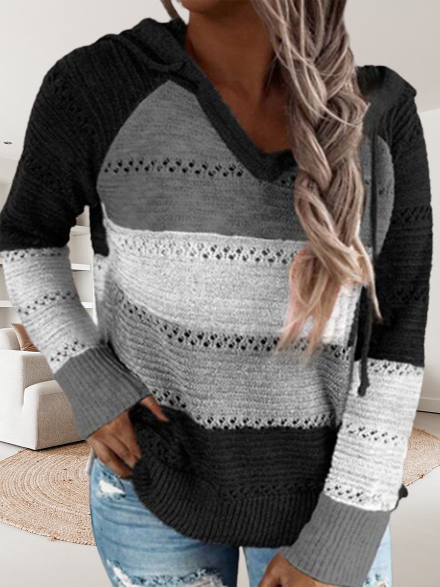 Mujer Suéter de punto Casual Suave Bloque de color Croché Con Capucha Delgado Manga Larga Sayo Tejer Trabajo Diario Festivos Negro Vino Otoño Invierno 2025 - $37.99 –P14
