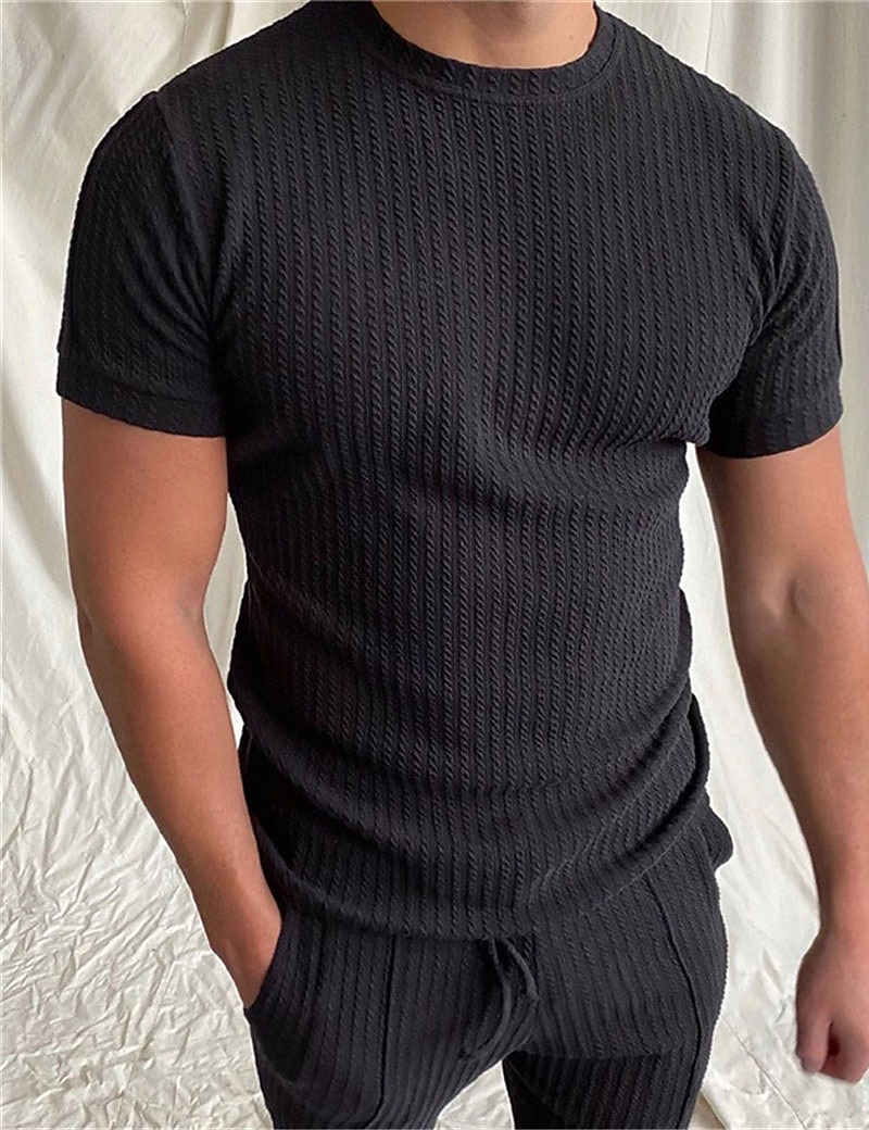 Men's T Shirt Tee Top Short Sleeves Crew Neck Summer Plain Pit Strip Fashion Designer Basic Vacation Street Going out Black White Top Tee for Men 2025 - AU $26.47 –P5