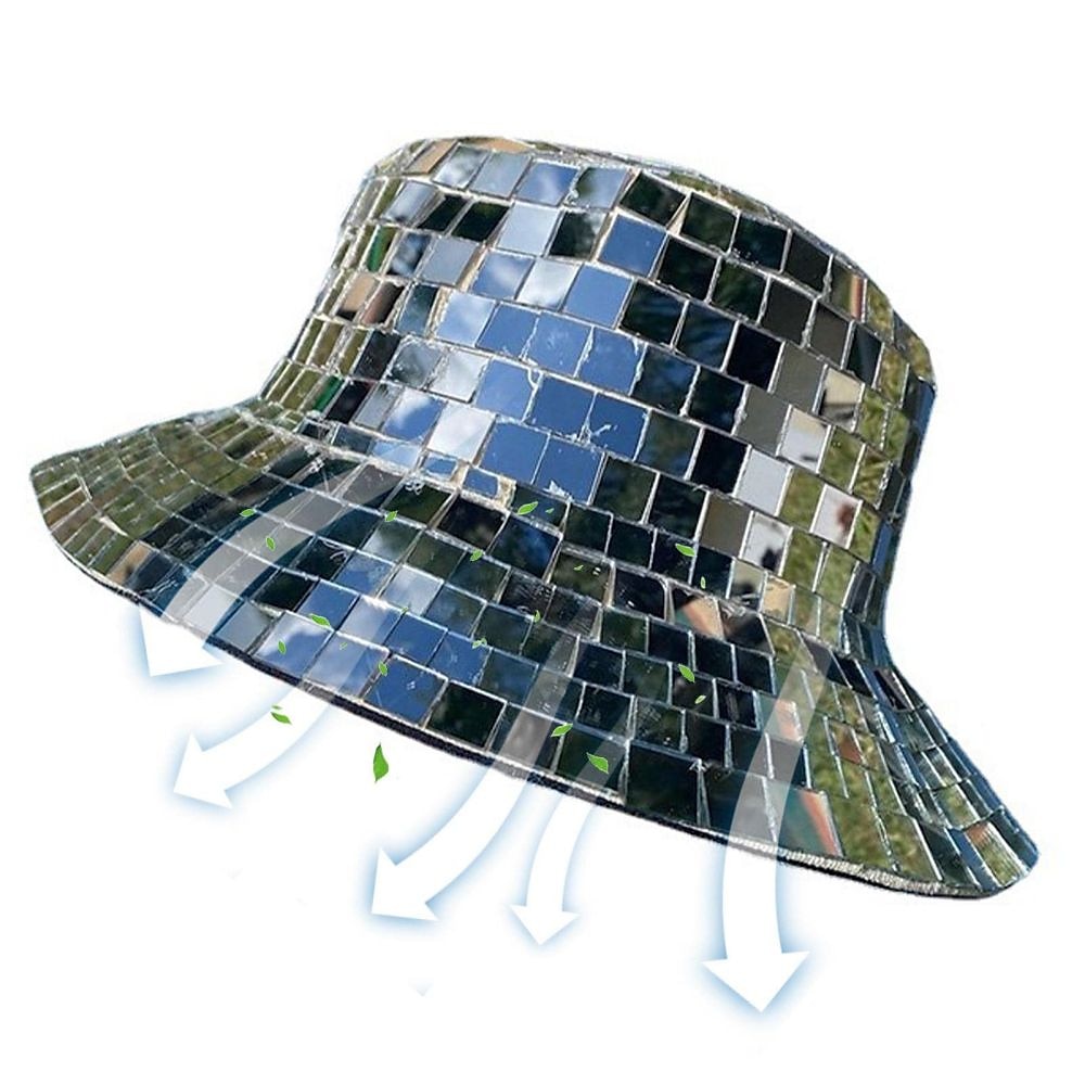 Disco-Eimerhut, Glitzer-Spiegel-Disco-Angelhut, Disco-Kugelhüte für DJ, Eimerkappe mit Glitzer-Pailletten für Club 2025 - $29.99 –P6