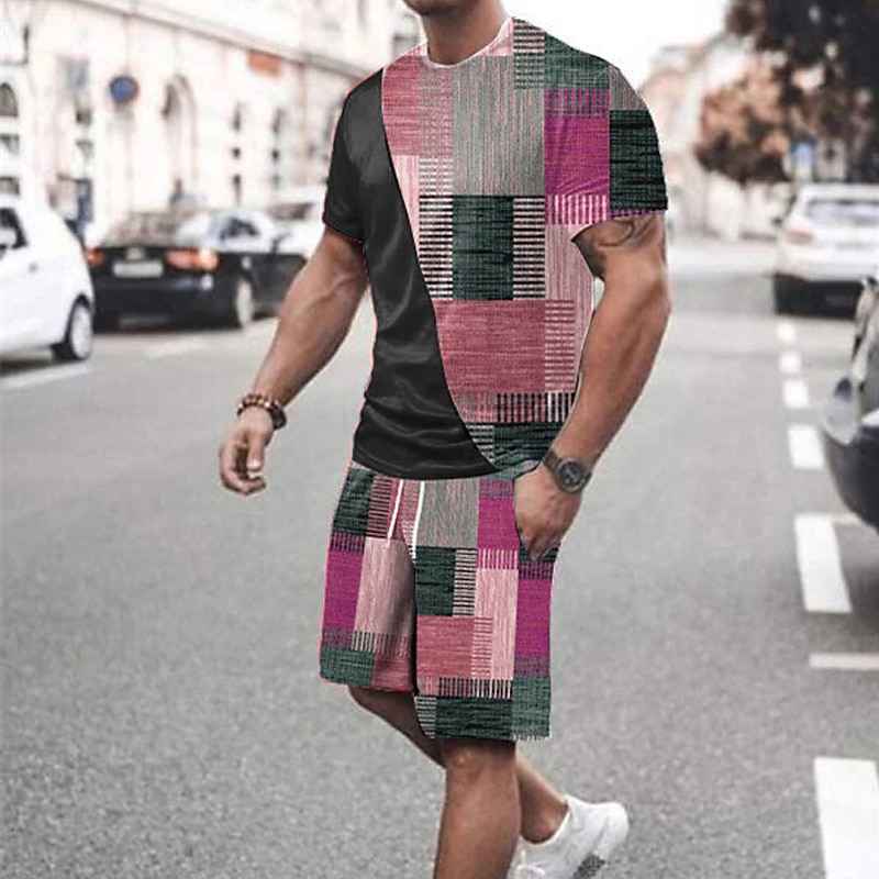 Pánské Grafika Barevné bloky 2ks Sady odpališť Odpovídající sady Krátký rukáv Krátké kalhoty Tričkový Designové Na běžné nošení Pohodlné Venkovní Dovolená Denní 3D tisk Jaro léto Rubínově červen 2025 - $30.99 –P4