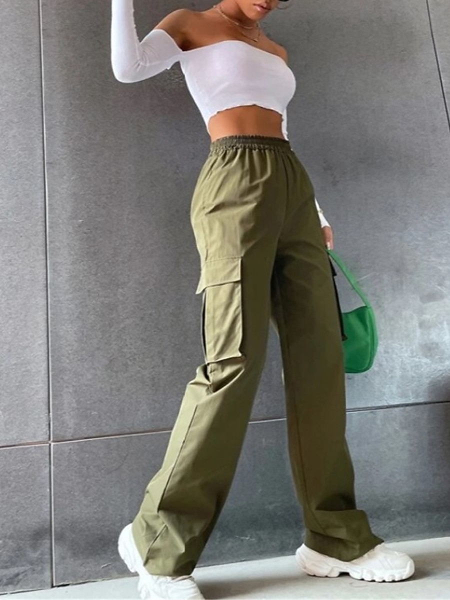 Damen Cargo-Hosen Hosen Hose Fallschirmhose Streetwear Lässig Komfort Volle Länge Hohe Taille Einfach Tasche Elastischer Bund Atmungsaktivität Weich Außenbereich Mikroelastisch Lässig Urlaub 2026 - $29.99 –P4