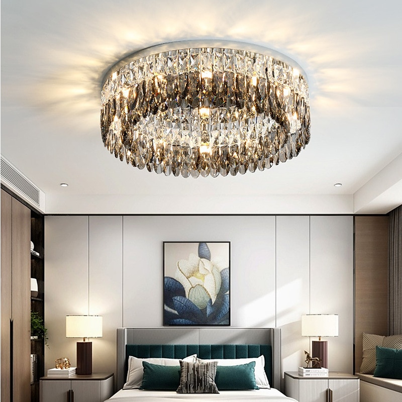 Lustre 60/80cm led cristal plafonnier cercle design design unique encastré lumières acier inoxydable led style nordique 110-240v de 2025 ? $687.89 –P3