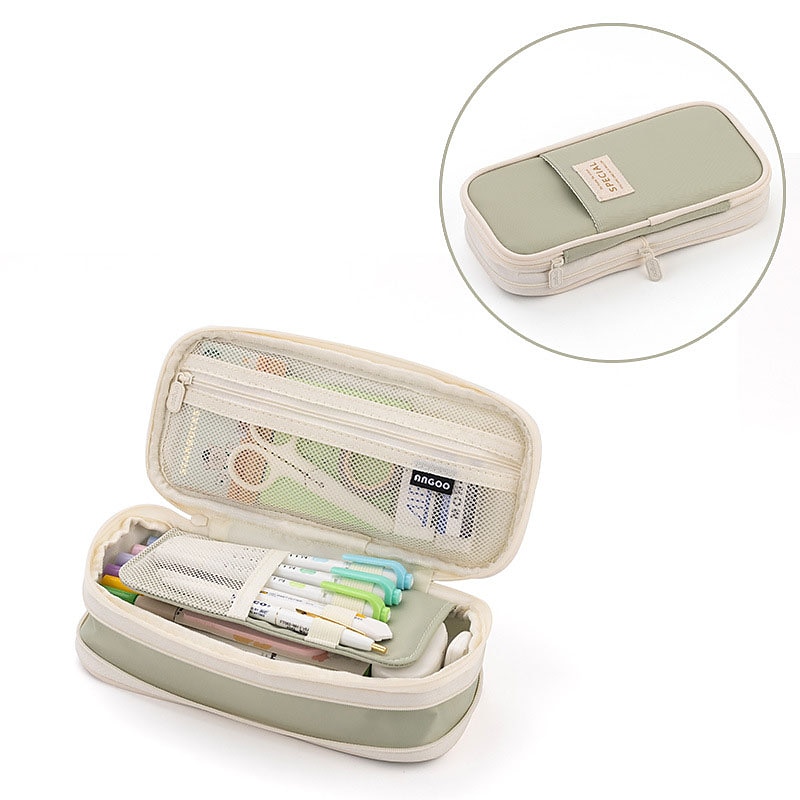 Multifunctional Cosmetic Bag Macaroon Big Capacity Double-layer Canvas Pencil Case Travel Storage Pouch School Supplies, Back to School Gift 2025 - $20.99 –P11