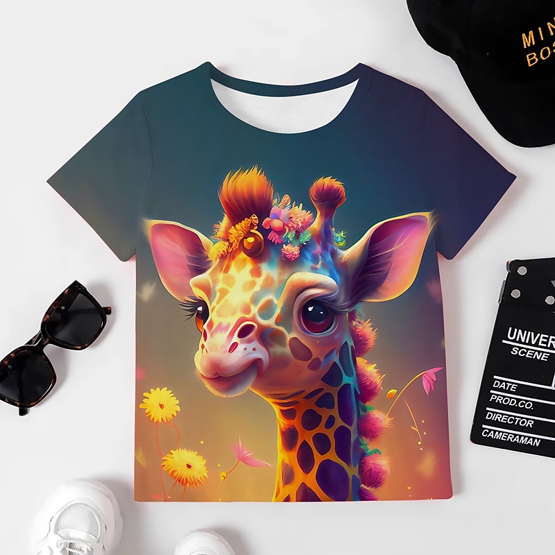 Para Meninas 3D Gráfico Desenho Animado Girafa Camisa Camiseta Manga Curta Impressão 3D Verão Primavera Ativo Moda Estilo bonito Infantil 3-12 anos Ao ar livre Casual Diário Normal de 2026 por $11.99 –P17