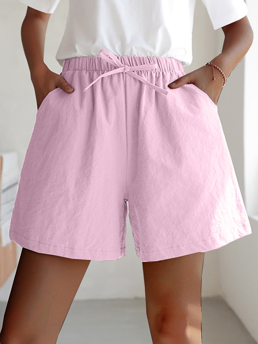 Women's Linen-Inspired Shorts Active Shorts Streetwear Simple Casual Short Mid Waist Plain Pocket Drawstring Breathable Soft Outdoor Micro-elastic Outdoor Vacation Casual Daily Ash Light Sky Blue 2025 - $12.99 –P7