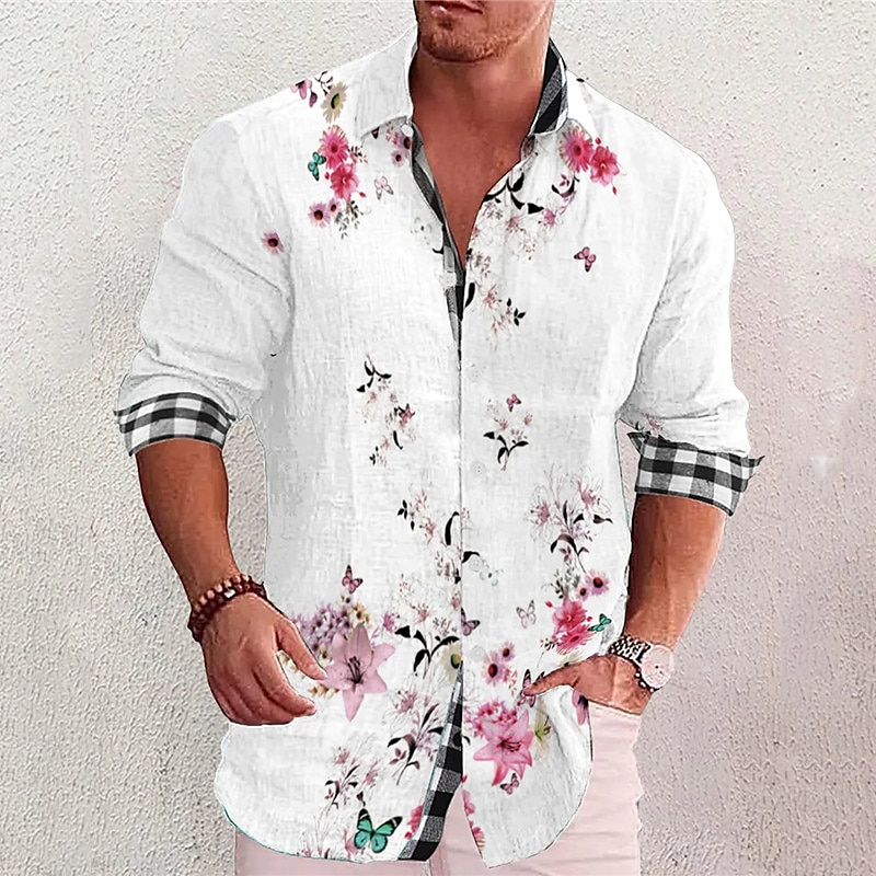 Men's Floral Shirt Aloha Shirt Long Sleeve Fashion Streetwear Designer Outdoor Casual Daily Summer Spring Fall Turndown Print Black White Red Navy Blue Light Purple 2025 - $25.99 –P7