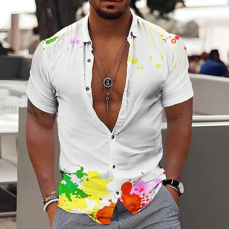 Voor heren Verloop Overhemd Overhemd met knopen Korte mouw Modieus Ontwerper Casual Buiten Casual Zomer Lente Strijkijzer Afdrukken Zwart Wit Geel Paars Oranje 2025 - $24.99 –P4