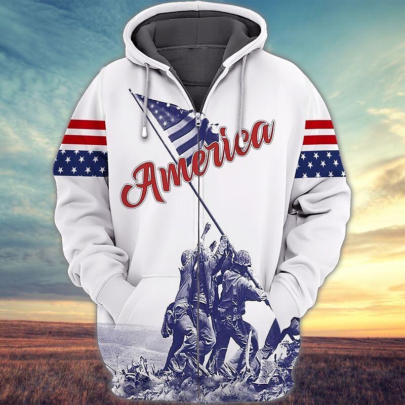 Męskie Wzory graficzne Flagi Bluza z Kapturem Z kapturem Bluzy Rozpinana bluza z kapturem Długi rękaw Bluza z kapturem Kaptur Moda miejska Druk 3D Sport i turystyka Codzienny Sport Biały + Jasnoszary 2025 - $30.99 –P5