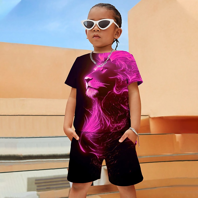 Set îmbrăcăminte băieți, tricou și pantaloni scurți cu grafică 3D pentru animale leu, set îmbrăcăminte mânecă scurtă, imprimeuri 3D, vară primăvară, sport activ, la modă, poliester, copii 4-12 ani, activități în aer liber, stradă, vacanță, croială standar 2025 - $17.99 –P6