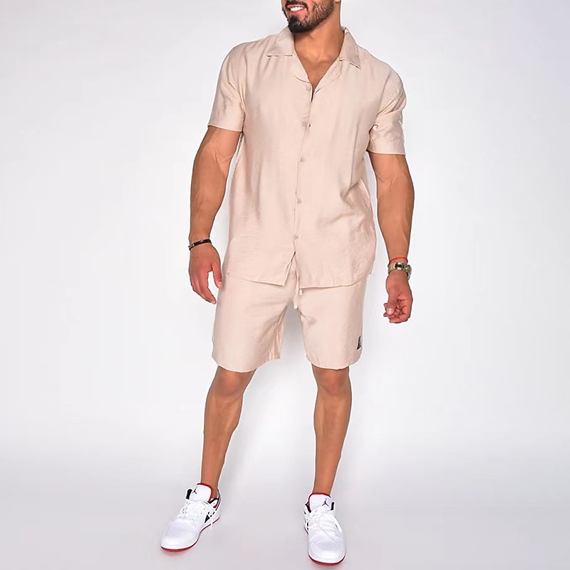 Per uomo Camicia Completo di camicia Maglietta informale Impostato Nero Bianco Giallo Rosa Blu Maniche corte Liscio Bavero Strada Da mare Di base Abbigliamento Di tendenza Comodo del 2026 a $37.99 –P6