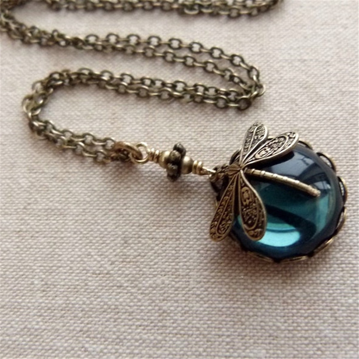 colier de damă 1 bucată pandantiv libelulă cabochon din sticlă verde lanț vintage moda boemă coliere creative în aer liber cu animale 2025 - $7.49 –P2