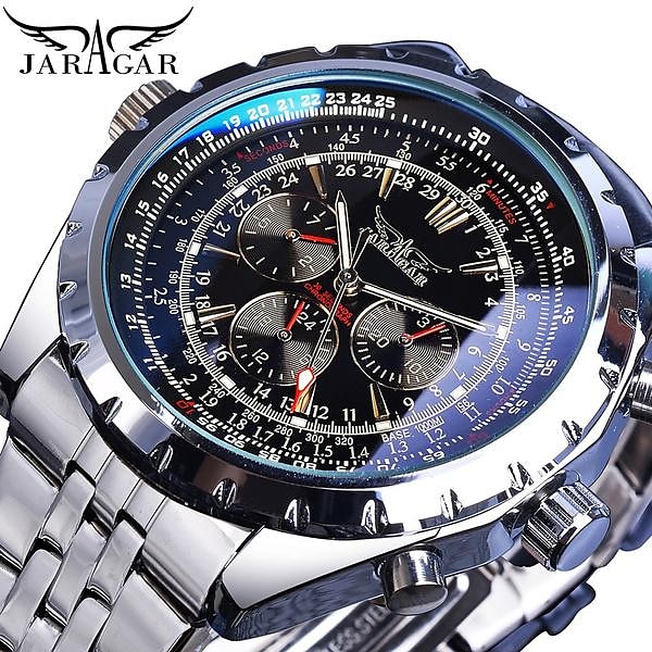 JARAGAR Mechanical Watch for Men Aviator Series Military True Men Sport Automatic Watch Luxury Stainless Steel Mechanical Male Clock Hour Luminous Wristwatch Blue Glass 2025 - $55.99 –P20