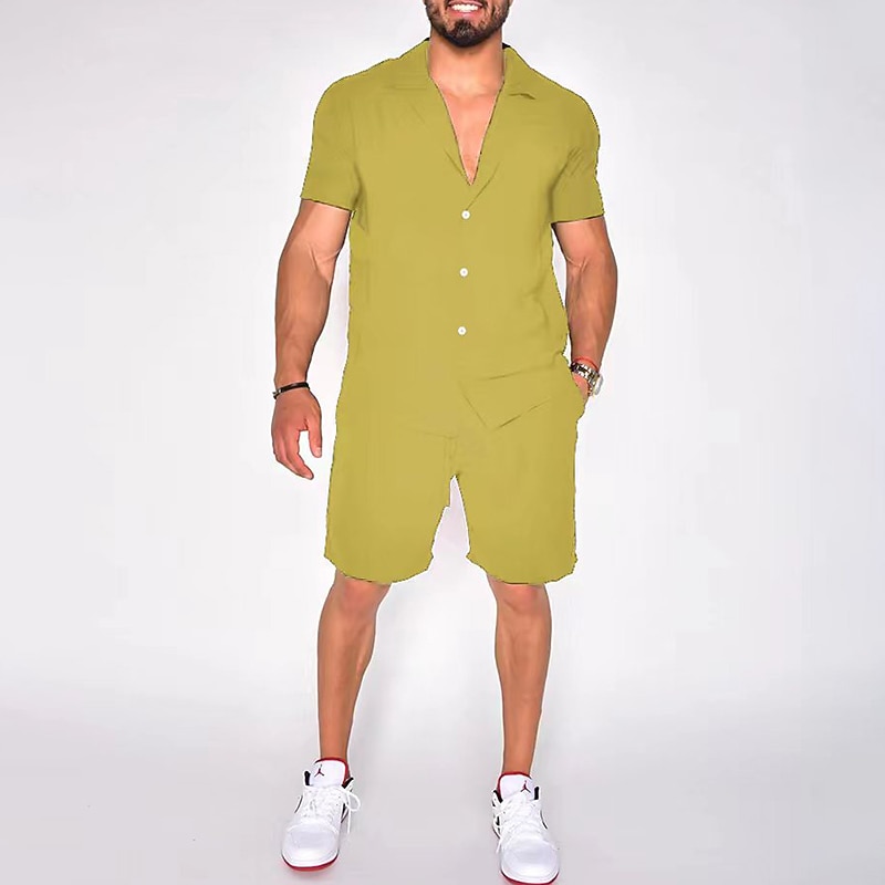 Per uomo Camicia Completo di camicia Maglietta informale Impostato Nero Bianco Giallo Rosa Blu Maniche corte Liscio Bavero Strada Da mare Di base Abbigliamento Di tendenza Comodo del 2026 a $37.99 –P4