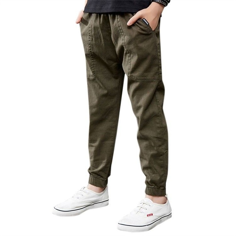 Leinenhose für Jungen, Hose mit Tasche, einfarbig, atmungsaktiv, Komforthose, Outdoor, cool, täglich, Basic, Armeegrün, Marineblau, Khaki, mittlere Taille 2026 - $19.99 –P7