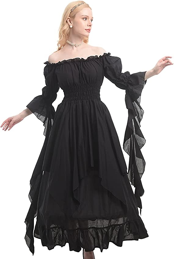Vintage Gotico Medievale Vestito Costume Cosplay Abito ispirato alla Reggenza Manica del polsino svasato Vichingo Elfico Per donna Celtico Costumi da pirata Fantasia Halloween Mascherata Performance del 2025 a $38.99 –P1