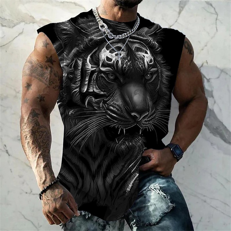 Herre Grafisk Dyr Tiger Vest topp Ermeløs T-skjorte for menn Ermeløs T skjorte 3D-utskrift Crew-hals Skjorte Mote Designer Muskel Daglig Treningssenter Sport Blå Rød Oransje Vår sommer Klær S M L XL 2026 - $15.99 –P5