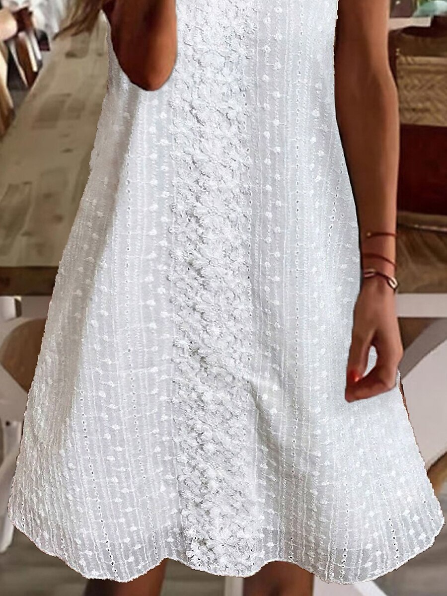 Women's Casual Dress Cotton Linen Dress White Dress Midi Dress Cotton Blend Fashion Modern Outdoor Daily Holiday V Neck Lace Sleeveless Summer Spring 2023 Loose Fit White Plain S M L XL 2XL 2023 - US $23.99 –P3