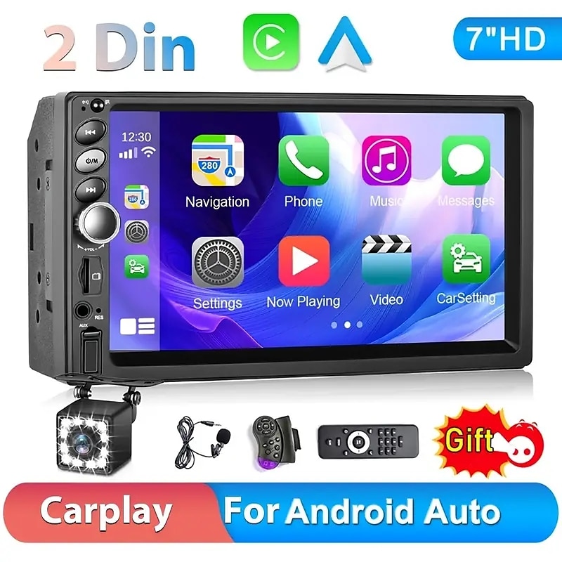 двойной din стерео радио 7-дюймовый сенсорный экран carplay & Автомобильный мультимедийный плеер для Android с радиоприемником bt fm и камерой заднего вида 2025 - $83.99 -P1