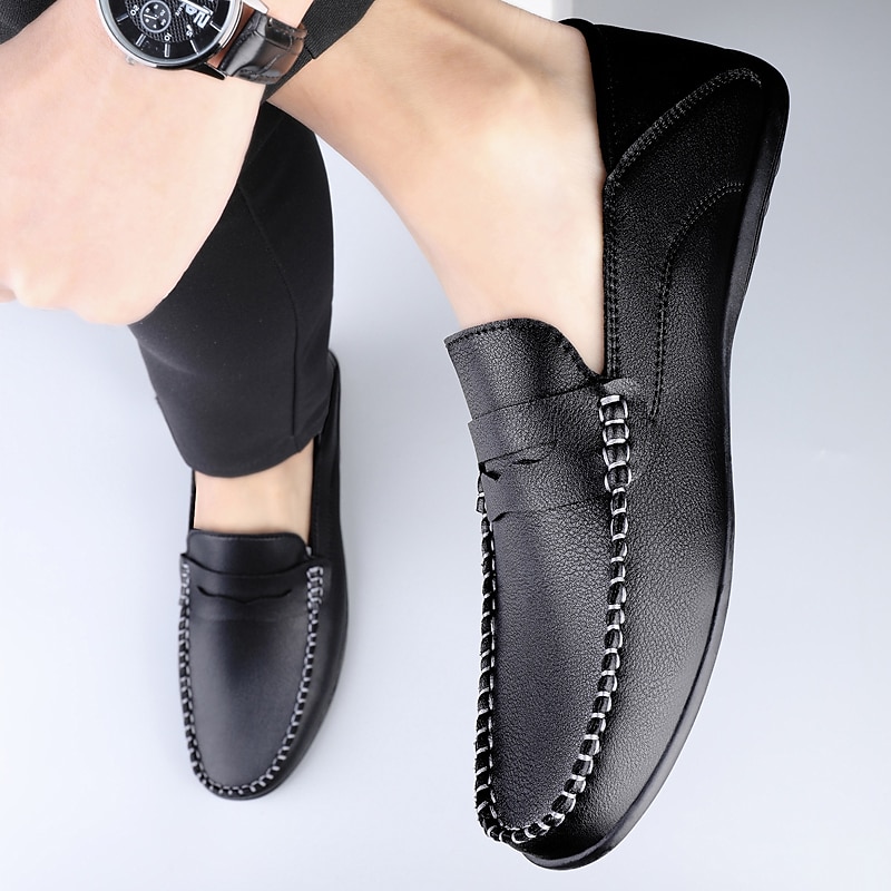 Men's White Faux Leather Loafers – Casual Slip-On Driving Shoes for Business & Summer Wear 2025 - $34.99 –P18
