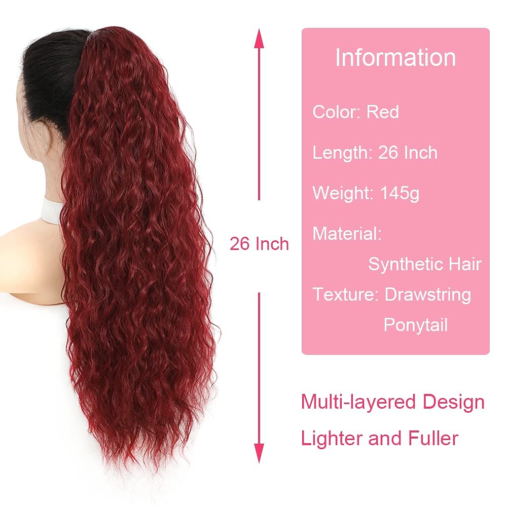 26 Inch Curly Drawstring Ponytail Extension Synthetic Long Natural Wavy Clip in Ponytail Hair Extensions Fluffy Fake Pony Tails Hair Pieces for Women 2026 - $14.99 –P9