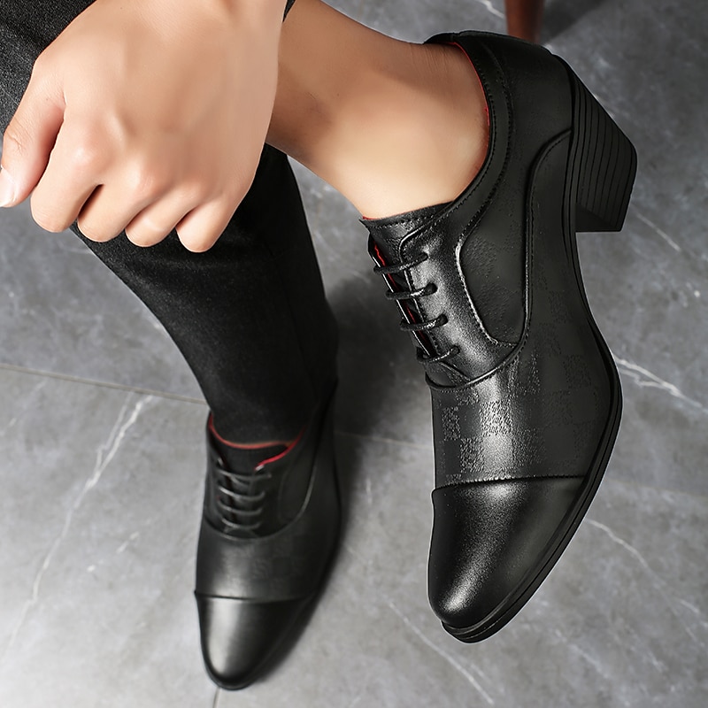 Мужские черные туфли из искусственной кожи на шнуровке с блочным каблуком – стильная официальная обувь для бизнеса, вечеринок и особых случаев 2026 - $64.99 –P4