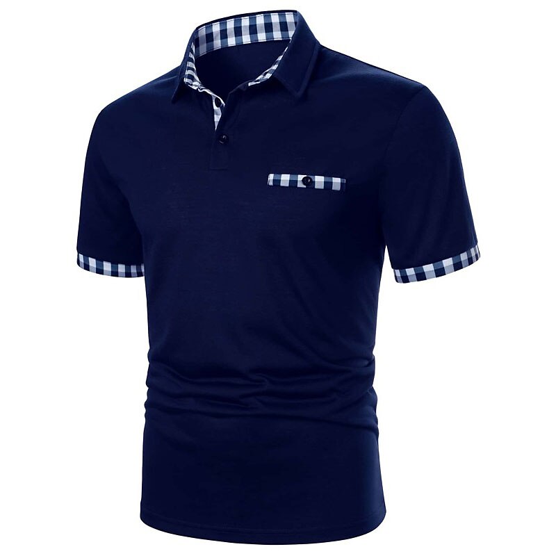 Polo de manga corta para hombre, camisa de golf, camisa de bloque de color,  con cremallera, polos de ajuste delgado