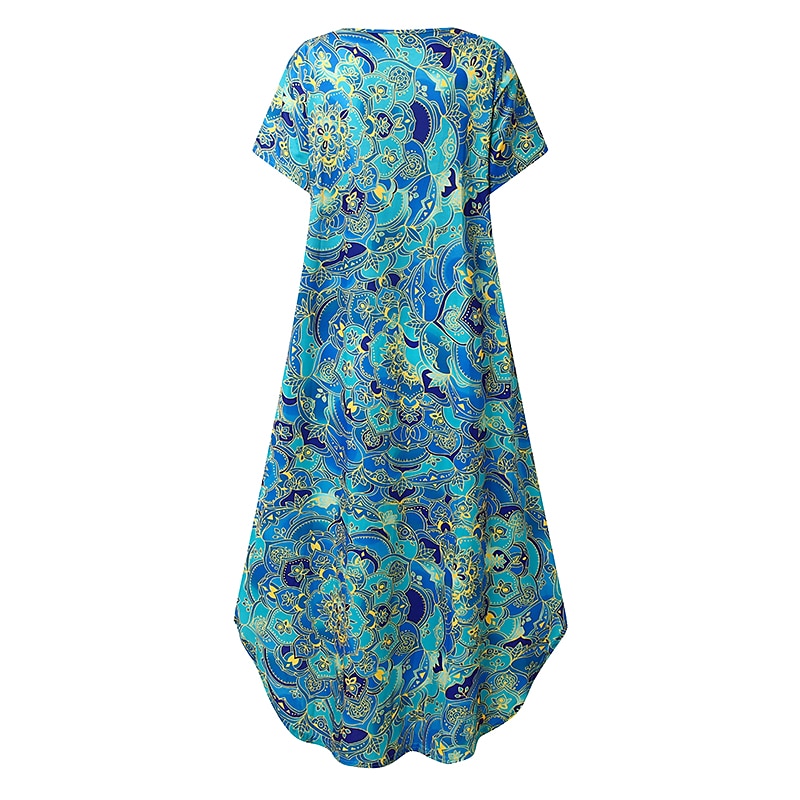 Damska sukienka midi sukienka bawełniana sukienka casual sukienka shift sukienka w kwiaty dekolt zaokrąglony maxi długa sukienka vintage casual codzienna wakacyjna krótki rękaw lato wiosna 2025 - $28.99 –P2