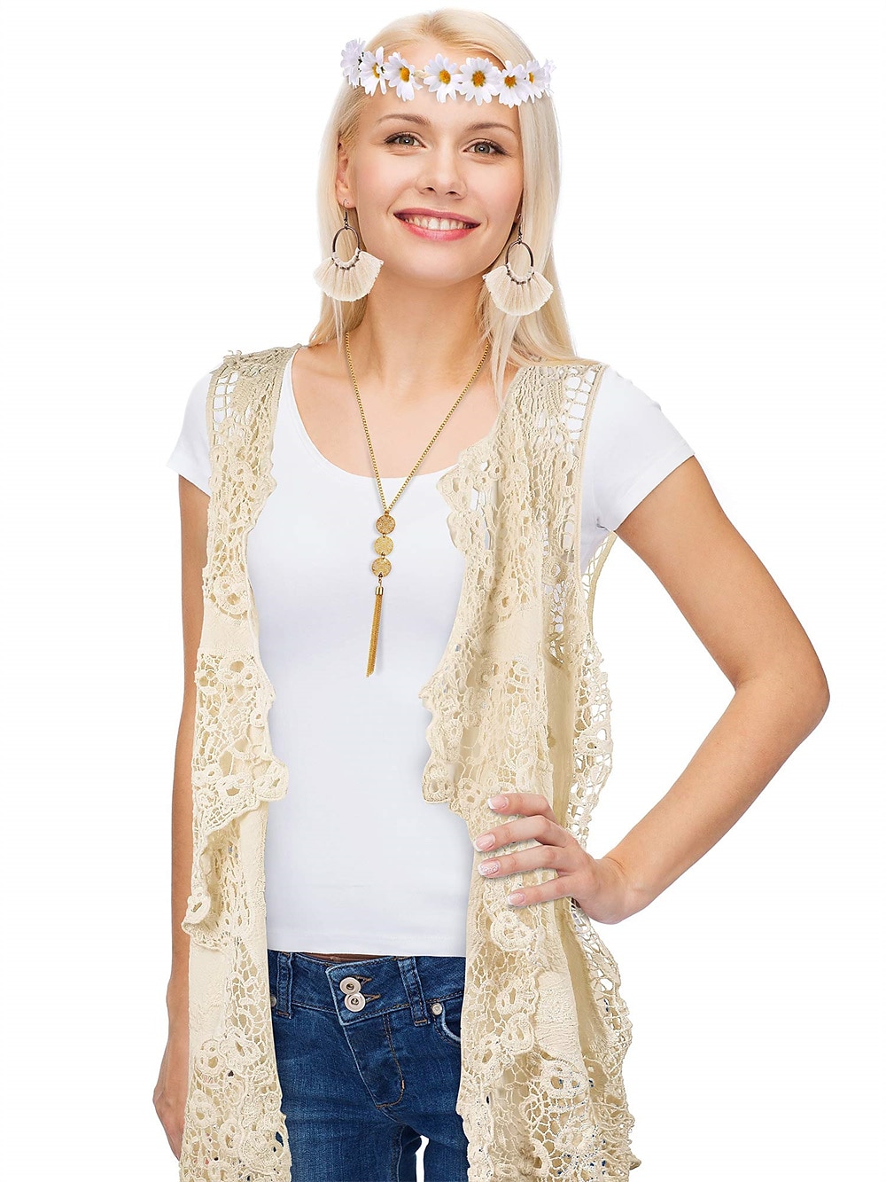 Hippie Retro Vintage 1960er 1970er Cosplay Kostüm Austattungen Zubehörset Wildlederweste Damen Kostüm Jahrgang Cosplay Party / Abend Maskerade Weste Karneval Schlager Outfit 2026 - $39.99 –P4