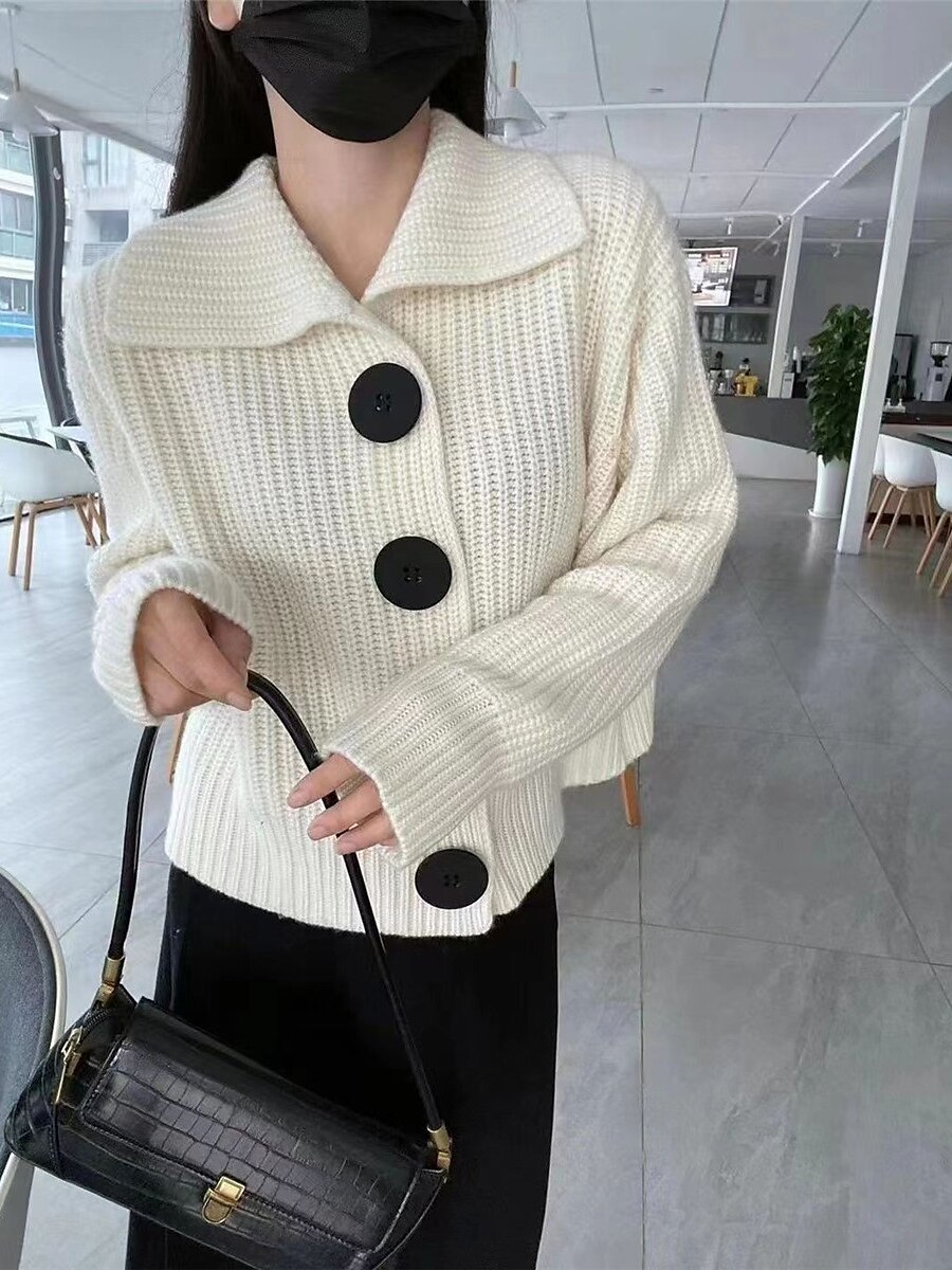 Women's Cardigan Sweater Shirt Collar Ribbed Knit Polyester Button Summer Spring Halloween Daily Going out Stylish Casual Soft Long Sleeve Solid Color White Orange Gray One-Size 2023 - US $21.99 –P5