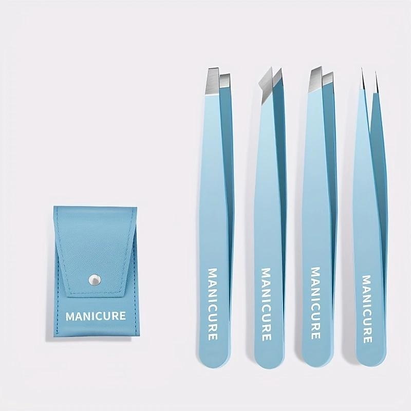 4pcs pince à épiler de précision professionnelle inclinée et à pointe pointue ensemble d'outils de plumeuse de sourcils pour les poils incarnés, pince à épiler avec cuir de 2025 ? $9.49 –P4