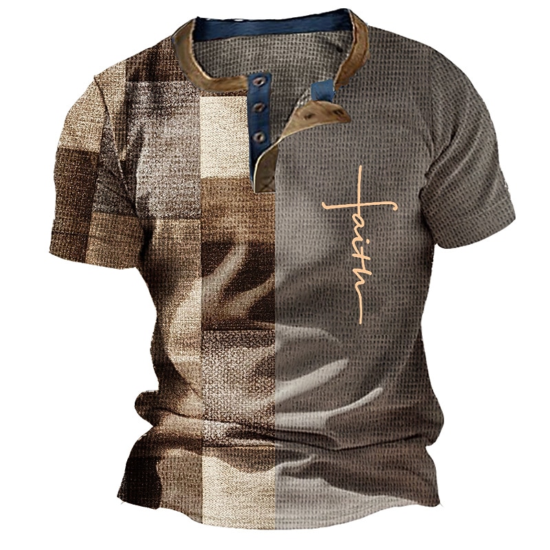 Homens Gráfico Bloco de cor Camisa Waffle Henley Manga Curta Impressão 3D Moda Designer Básico Ao ar livre Diário Verão Castanho Claro Branco Azul Marron Henley Camiseta Henley de 2025 por $20.99 –P2
