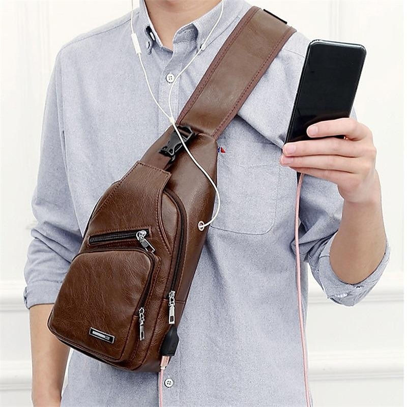 Fashion Men's Casual Crossbody Pouch PU Leather Shoulder Bag Leisure Chest Pack 2025 - $14.99 –P9