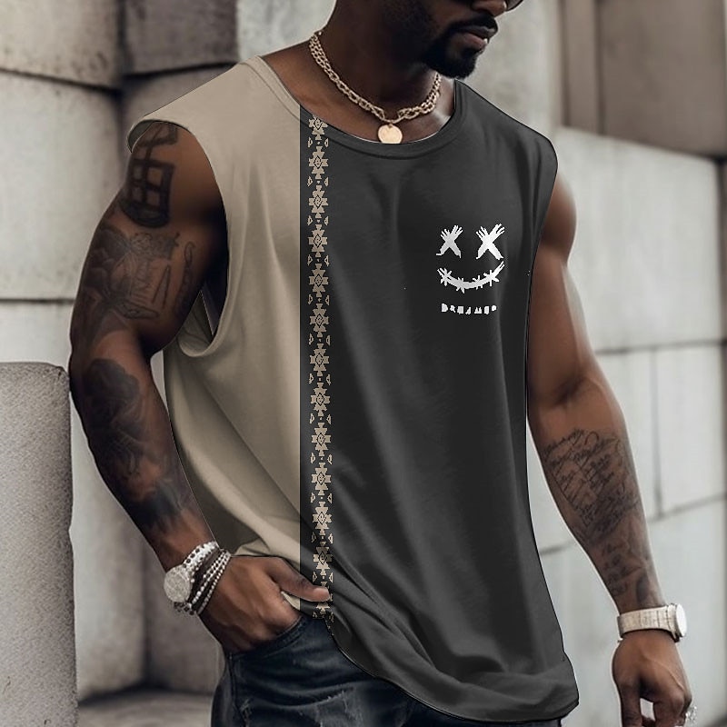 Herren Graphic Farbblock Lustig Shirt Ärmelloses T-Shirt für Männer Gurte T-Shirt 3D-Druck Rundhalsausschnitt Hemd Modisch Designer Muskel Täglich Sport Fitnessstudio Schwarz Gelb Wein Frühling Sommer 2025 - $14.99 –P5
