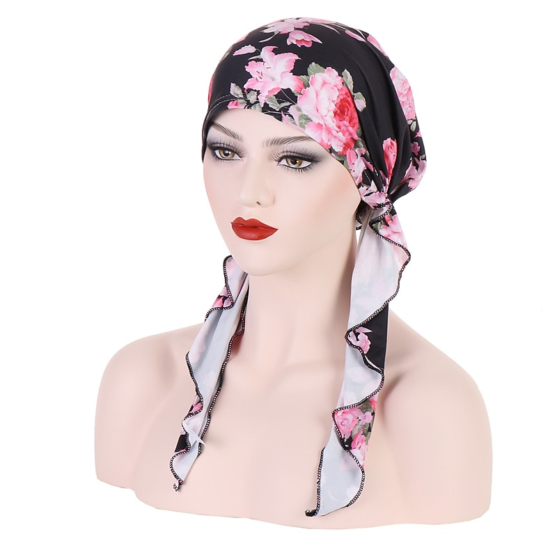 ženy tištěné předvázaný šátek elastický muslimský ženský turban měkký klobouk vypadávání vlasů pokrývka hlavy zábal pokrývka hlavy napínací šátek 2025 - $12.99 –P5