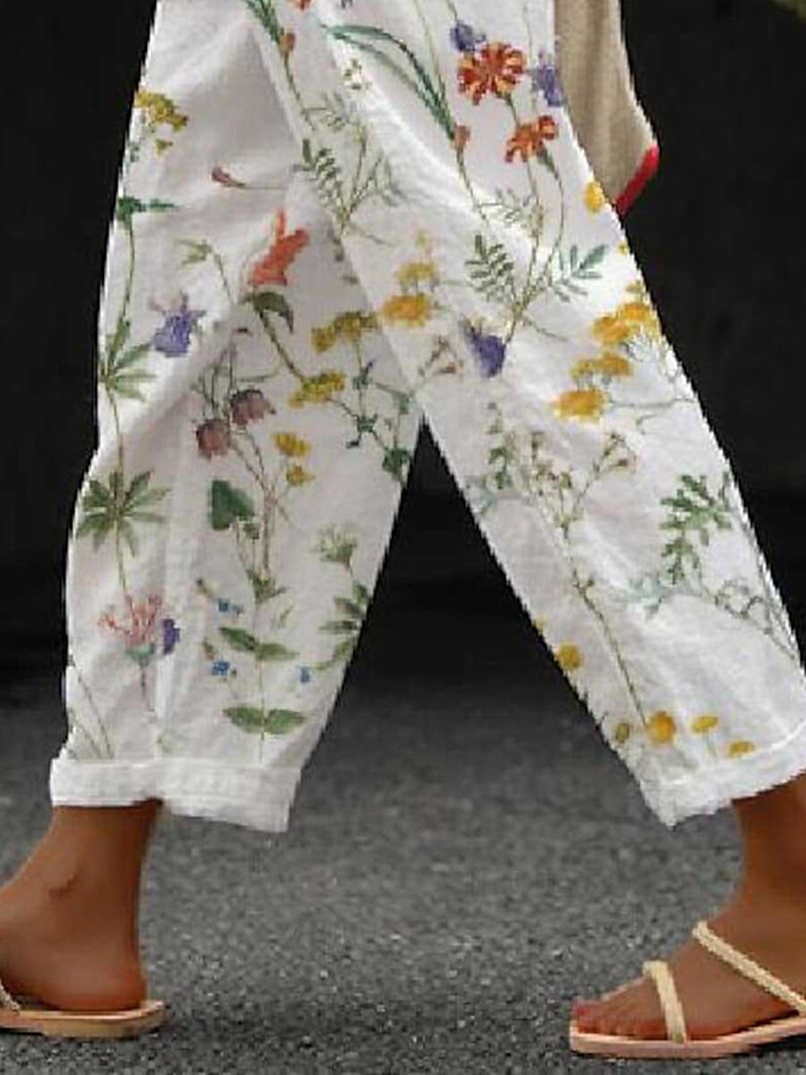 Women's Linen Pants Capri shorts Baggy Ankle-Length Cotton Pocket Baggy Micro-elastic Mid Waist Streetwear Casual Vacation Casual Daily White S M Summer Spring 2023 - US $26.99 –P1