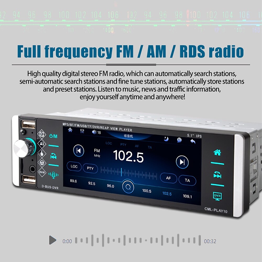 5.1'' IPS Capacitive HD Touch Screen Intelligent Voice 1din Car MP5 Player Bluetooth 4.2 Autoradio Support FM AM RDS Microphone DVR 4USB Bluetooth CAM(optional) 2025 - $93.99 –P5