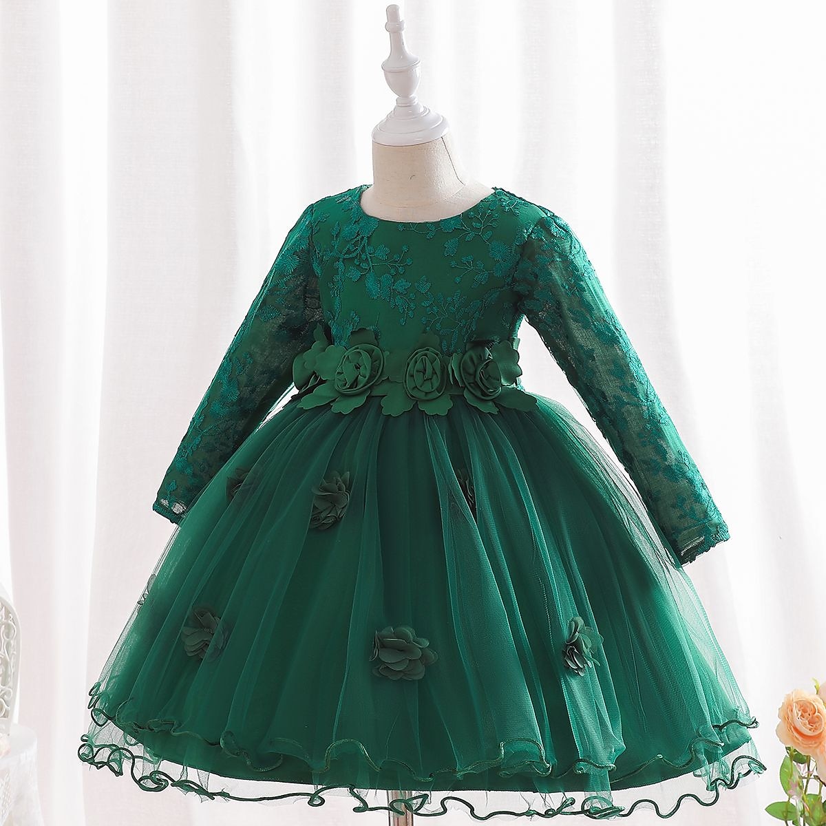 Kids Girls' Dress Party Dress Flower Long Sleeve Special Occasion Birthday Mesh Embroidered Princess Sweet Polyester Midi Party Dress Summer Spring 4-12 Years Pink Wine Green 2025 - $43.99 –P8