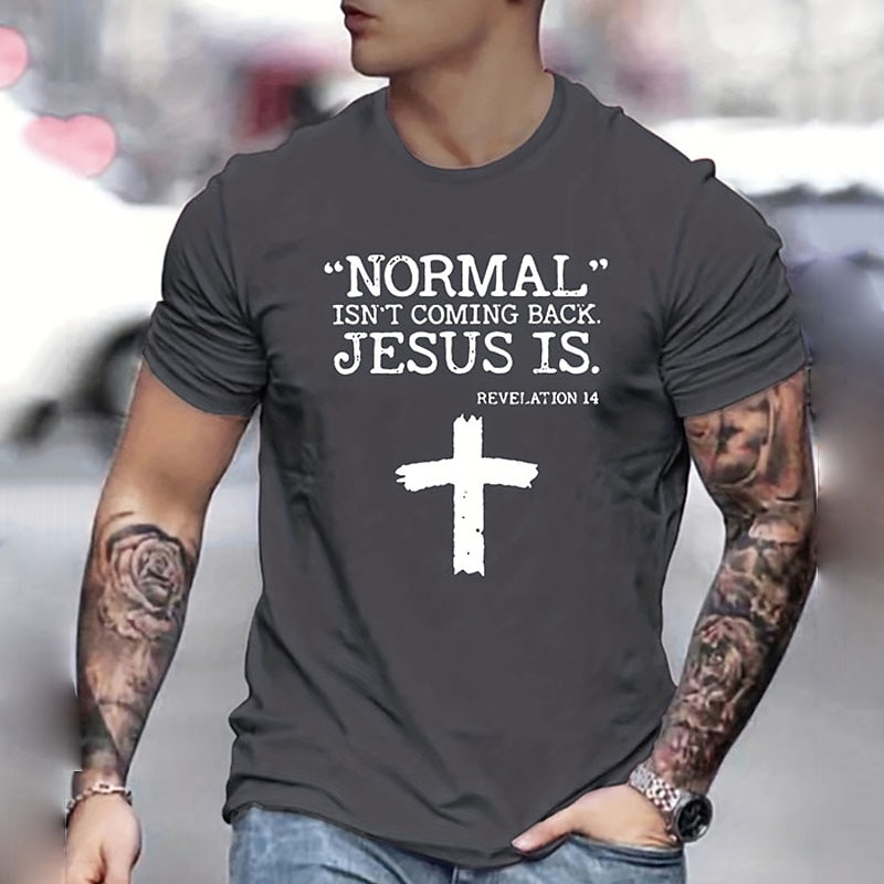 2025年 男性用 レタード グラフィック 十字架 Tシャツ グラフィックTシャツ コットン 半袖 グラフィック シャツ ブラック ホワイト ネイビーブルー 快適なTシャツ アウトドア ストリート ファッションデザイナーの衣類 コレクション – $15.99 –P6