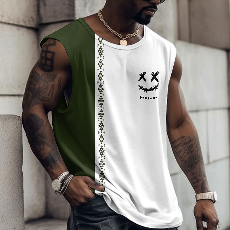 Herren Graphic Farbblock Lustig Shirt Ärmelloses T-Shirt für Männer Gurte T-Shirt 3D-Druck Rundhalsausschnitt Hemd Modisch Designer Muskel Täglich Sport Fitnessstudio Schwarz Gelb Wein Frühling Sommer 2025 - $14.99 –P2