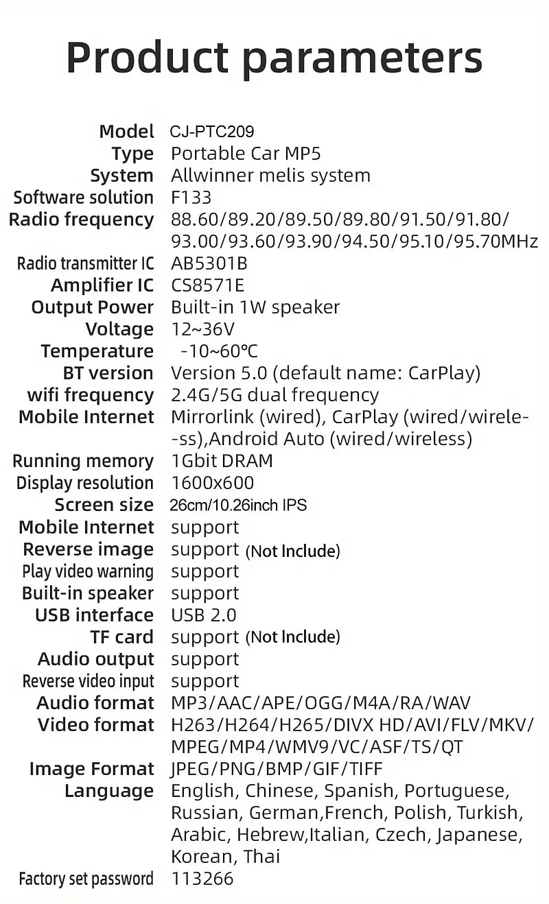 2025年 ワイヤレス carplay カーステレオ 10 インチ ips タッチポータブルカー再生画面オーディオカーラジオ受信機 android カー bt siri/google アシスタントマルチメディアプレーヤー コレクション – $181.99 –P8